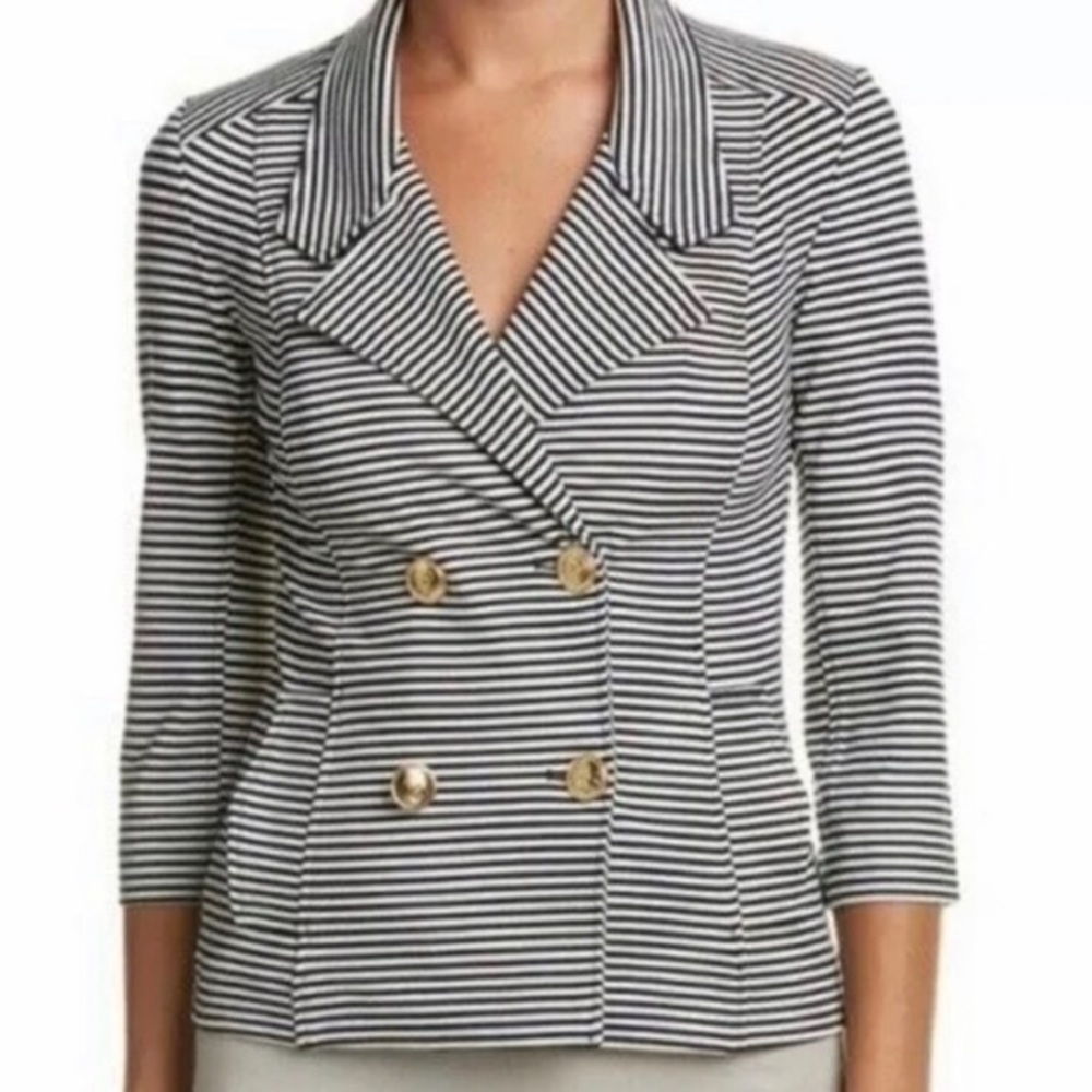 CAbi Nautical Knit Blazer navy and white Size Small